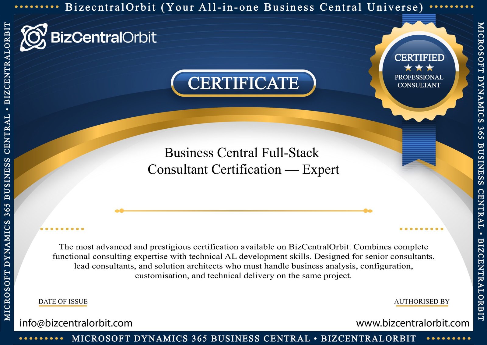 Business Central Full-Stack Consultant Certification — Expert